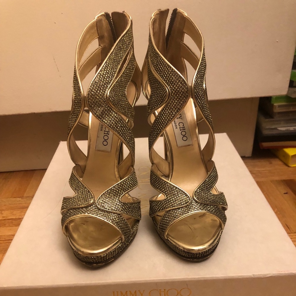 Jimmy Choo- bronze glitter Collar pump-size 6.5